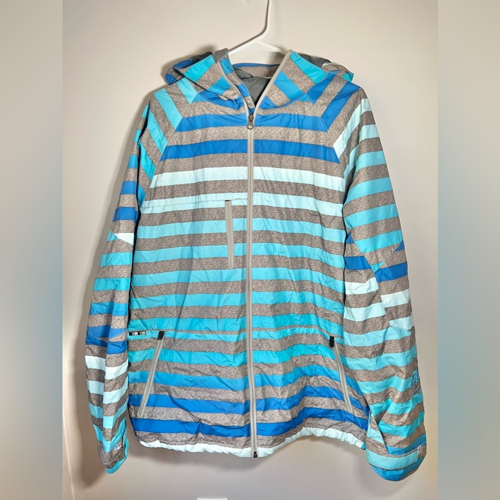 Burtons Men’s Launch Winter Coat Stripe Blue Jacket Full Zip Large Snowboard Ski
